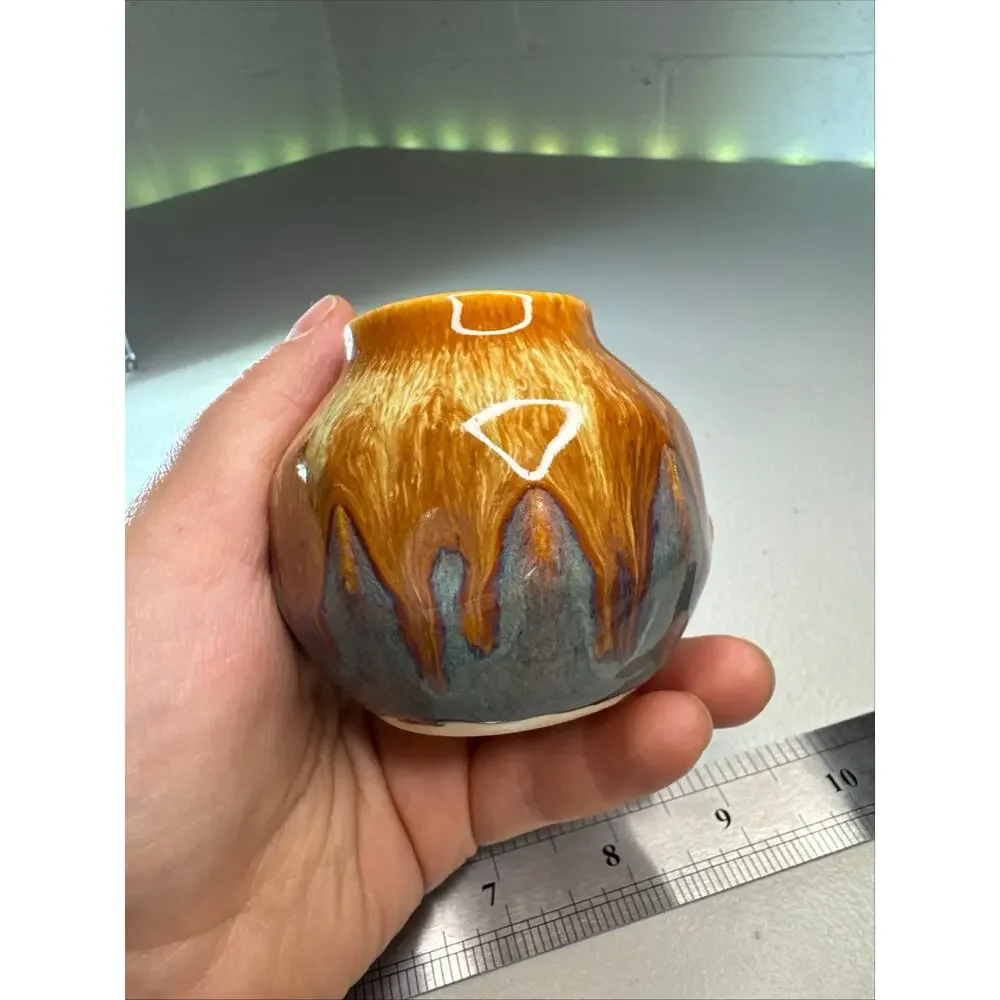 star light studio pottery vase brown green drip glaze signed 3 inch